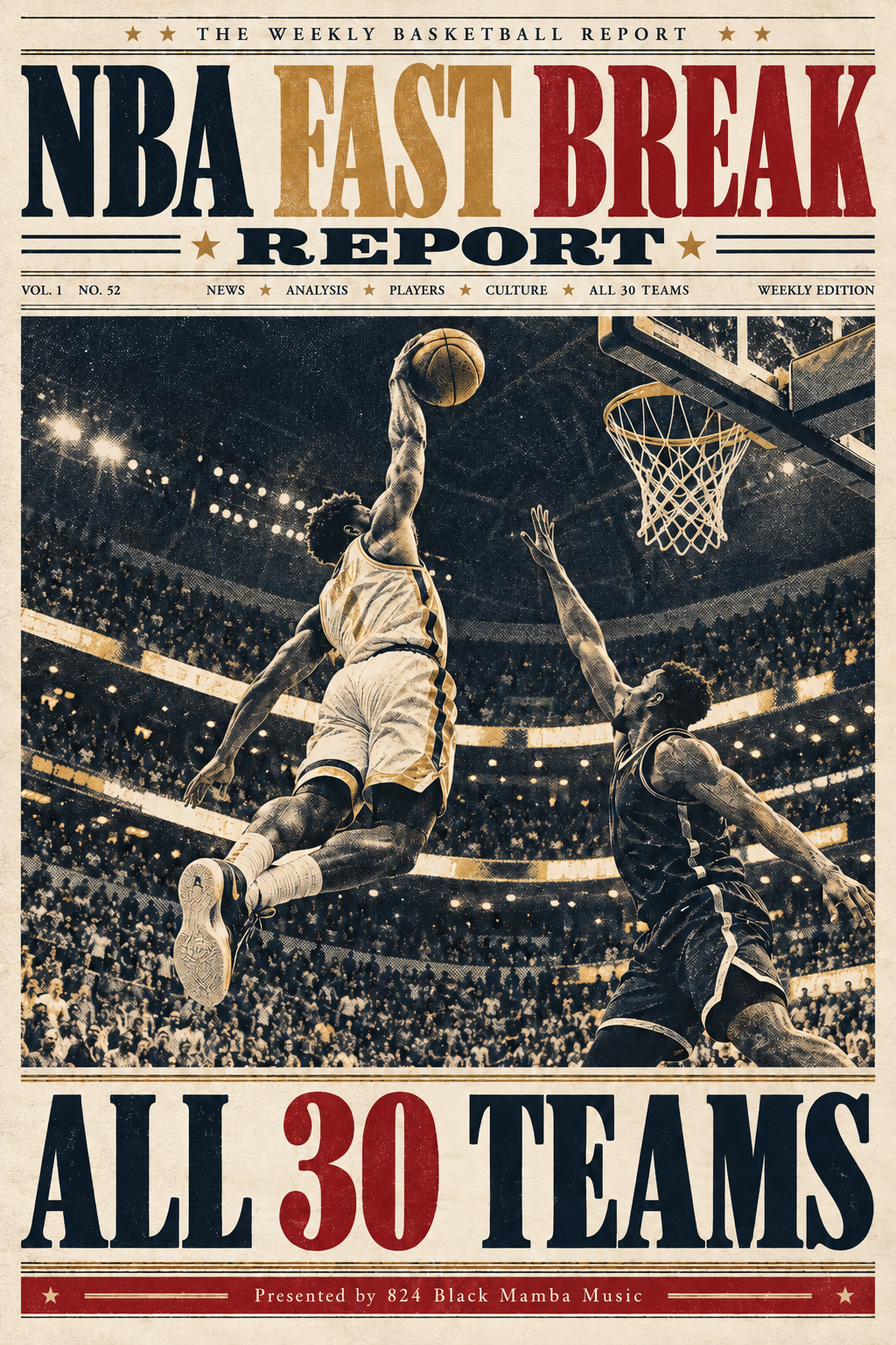 NBA Fast Break Report newspaper cover, presented by 824 Black Mamba Music